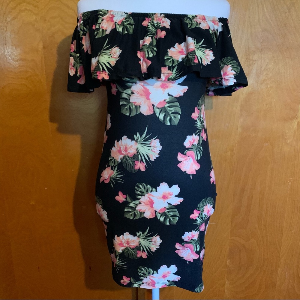 Rue21 Black Off The Shoulder Bodycon Floral Dress